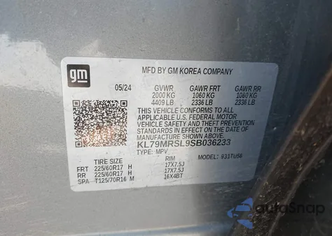 2025 Chevrolet Trailblazer Awd Lt z USA, uszkodzony, nr VIN KL79MRSL9SB036233